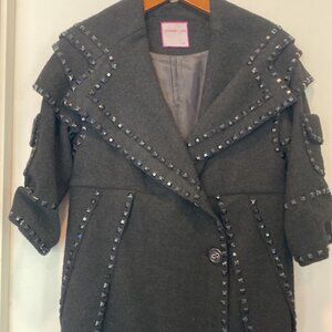 Fublin’ Foe wool blend black beaded trim coat